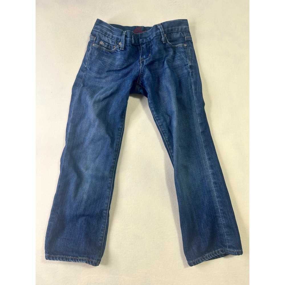 Blue Cult Straight Leg Jeans Dark Wash Indigo Denim Embroidered Pockets Mid Rise